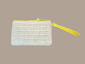 Simply Vera Vera Wang Yellow and Cream Woven Straw Wristlet Clutch Pouch